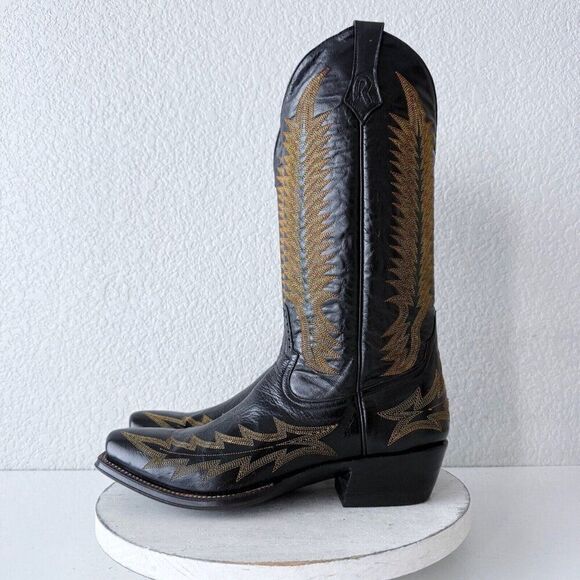 Rod Patrick Mens Cowboy Boots 11B Black Calf Leather Western #4 Heel Blunt Toe - Picture 5 of 16